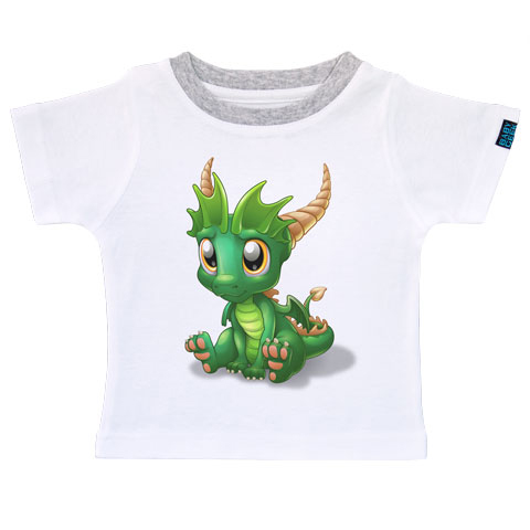 Bébé Dragon - Émeraude - T-shirt Enfant manches courtes - Coton - Blanc Bébé Dragon - Émeraude - T-shirt Enfant manches courtes - Coton - Blanc