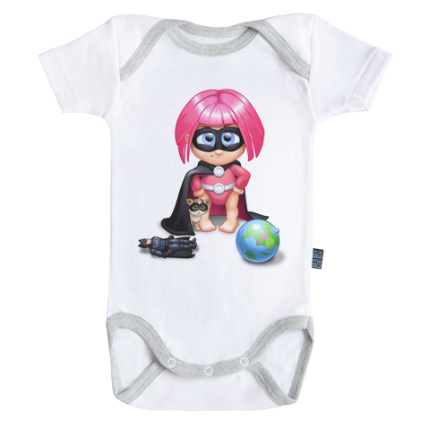 Un jour je serai une super-héroïne - Body Bébé manches courtes - Coton - Blanc - Coutures grises Un jour je serai une super-héroïne - Body Bébé manches courtes - Coton - Blanc - Coutures grises