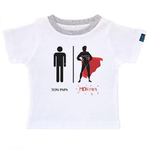 Super-héros - Mon papa - T-shirt Enfant manches courtes - Coton - Blanc Super-héros - Mon papa - T-shirt Enfant manches courtes - Coton - Blanc