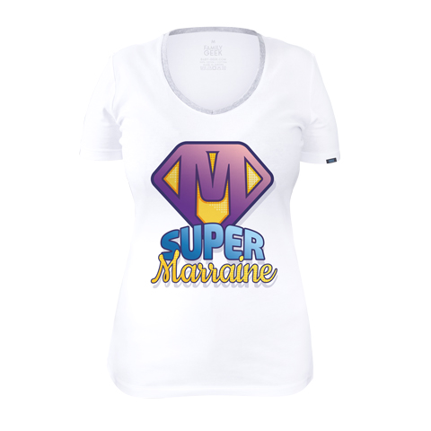 Super Marraine - T-shirt Femme - Coton - Blanc Super Marraine - T-shirt Femme - Coton - Blanc