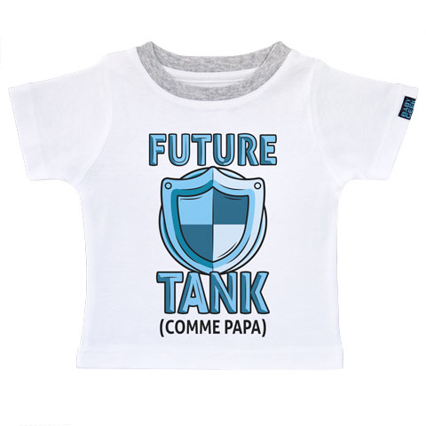 Future tank comme papa (version fille) - T-shirt Enfant manches courtes - Coton - Blanc col gris Future tank comme papa (version fille) - T-shirt Enfant manches courtes - Coton - Blanc col gris