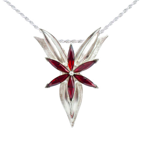 Fleur du soir - strass rouges - Pendentif Fleur du soir - strass rouges - Pendentif