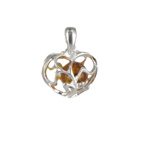 Blune - pendentif argent 925eme et ambre cognac 2,4g Blune - pendentif argent 925eme et ambre cognac 2,4g