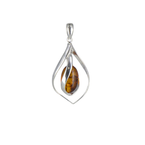 Padyn - pendentif argent 925eme et ambre cognac Padyn - pendentif argent 925eme et ambre cognac