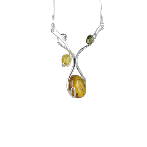 Laïs - collier argent 925eme et ambre cognac/jaune/vert Laïs - collier argent 925eme et ambre cognac/jaune/vert