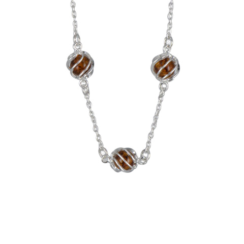 Shona trio - collier argent 925eme et ambre cognac Shona trio - collier argent 925eme et ambre cognac