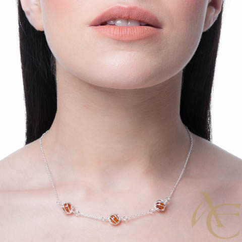 Shona trio - collier argent 925eme et ambre cognac Shona trio - collier argent 925eme et ambre cognac