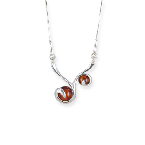 Brivel - collier argent 925eme et ambre cognac - Brivel - collier argent 925eme et ambre cognac -