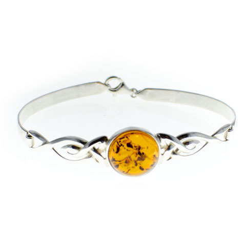 Celtique - Bracelet semi-rigide argent 925ème et ambre cognac Celtique - Bracelet semi-rigide argent 925ème et ambre cognac