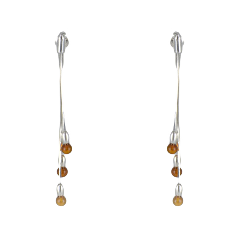 Delwin - Boucles d’oreilles argent 925eme et ambre cognac Delwin - Boucles d’oreilles argent 925eme et ambre cognac