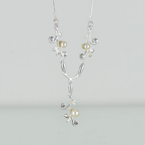 Perle - collier argent 925eme, oxydes de zirconium et perles