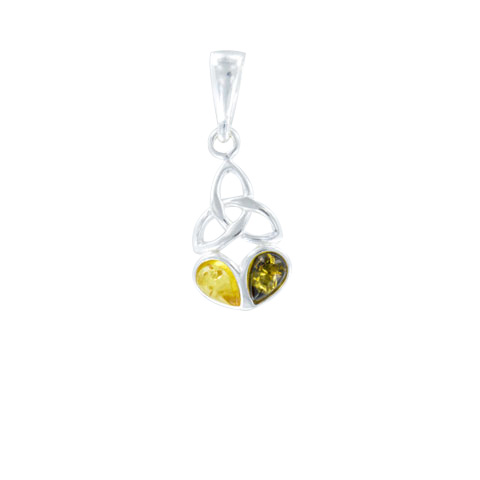 Ambre et Celtes - Pendentif monade argent et ambre jaune/verte Ambre et Celtes - Pendentif monade argent et ambre jaune/verte