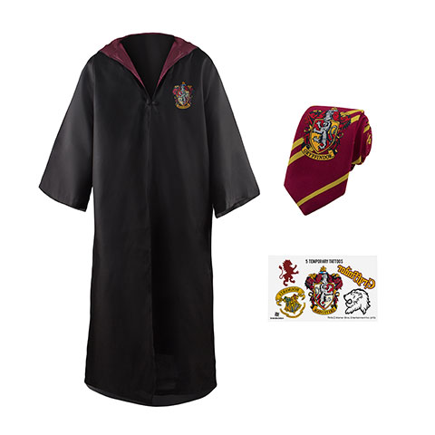 Pack déguisement Gryffondor : robe de sorcier + cravate + 5 tatouages - Harry Potter Pack déguisement Gryffondor : robe de sorcier + cravate + 5 tatouages - Harry Potter