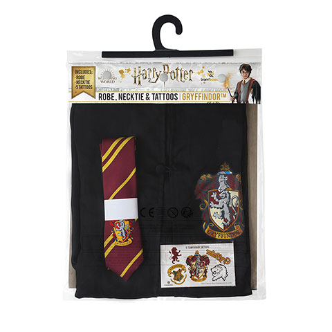 Pack déguisement Gryffondor : robe de sorcier + cravate + 5 tatouages - Harry Potter Pack déguisement Gryffondor : robe de sorcier + cravate + 5 tatouages - Harry Potter