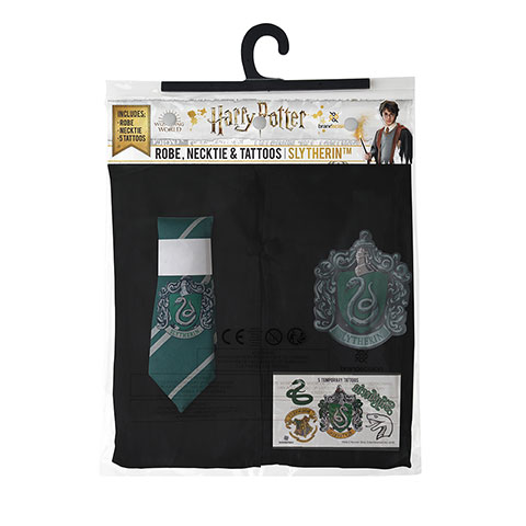 Pack déguisement Serpentard : robe de sorcier + cravate + 5 tatouages - Harry Potter Pack déguisement Serpentard : robe de sorcier + cravate + 5 tatouages - Harry Potter