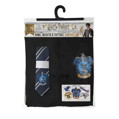 Pack déguisement Serdaigle : robe de sorcier + cravate + 5 tatouages - Harry Potter Pack déguisement Serdaigle : robe de sorcier + cravate + 5 tatouages - Harry Potter