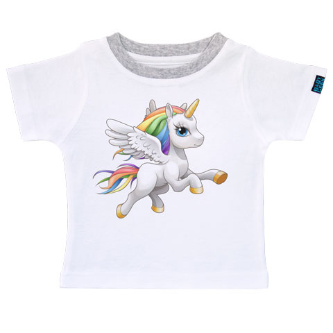 Bébé Licorne - Arc en Ciel - T-shirt Enfant manches courtes - Coton - Blanc