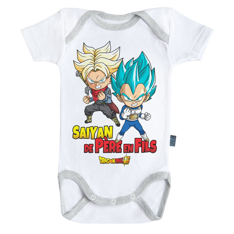 Saiyan de père en fils - Trunks et Vegeta - Dragon Ball Super - Body Bébé manches courtes