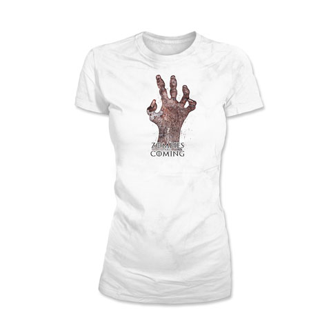 Zombies are Coming - T-shirt Femme Coton Blanc Zombies are Coming - T-shirt Femme Coton Blanc