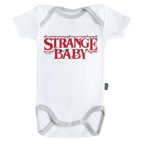 Strange Baby - Body Bébé manches courtes - Coton - Blanc - Coutures grises