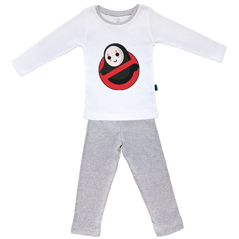SOS Kaonashi - Pyjama bébé manches longues - Coton - Blanc couture grise