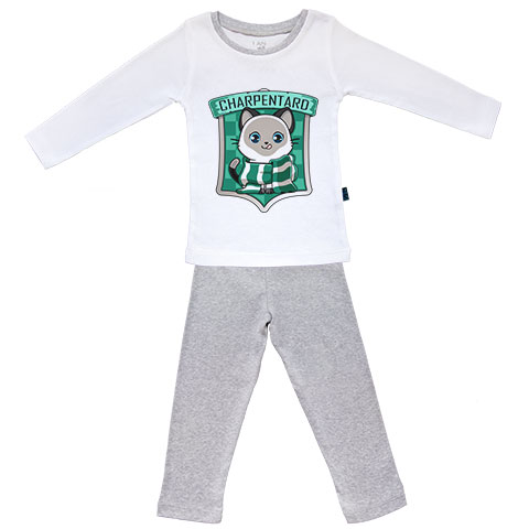 Charpentard - Pyjama bébé manches longues - Coton - Blanc couture grise