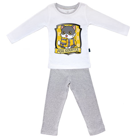 Poilsouffle - Pyjama bébé manches longues - Coton - Blanc couture grise