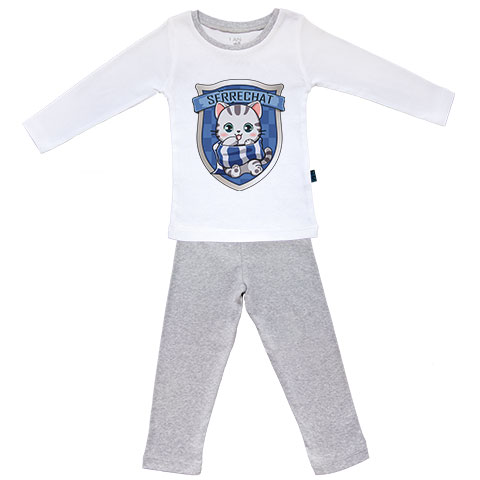 Serrechat - Pyjama bébé manches longues - Coton - Blanc couture grise