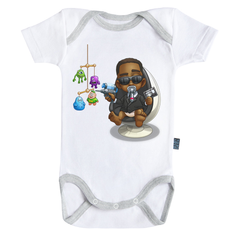 Bébé Agent B - Body Bébé manches courtes - Coton - Blanc - Coutures grises Bébé Agent B - Body Bébé manches courtes - Coton - Blanc - Coutures grises