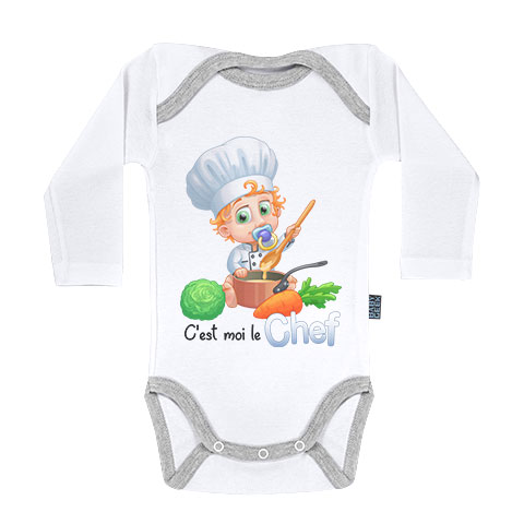 Un jour je serai un grand chef - Body Bébé manches longues - Coton - Blanc Un jour je serai un grand chef - Body Bébé manches longues - Coton - Blanc
