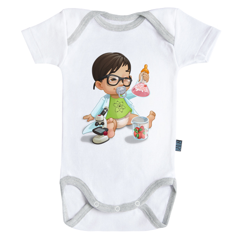Un jour je serai un chercheur - Body Bébé manches courtes - Coton - Blanc - Coutures grises Un jour je serai un chercheur - Body Bébé manches courtes - Coton - Blanc - Coutures grises
