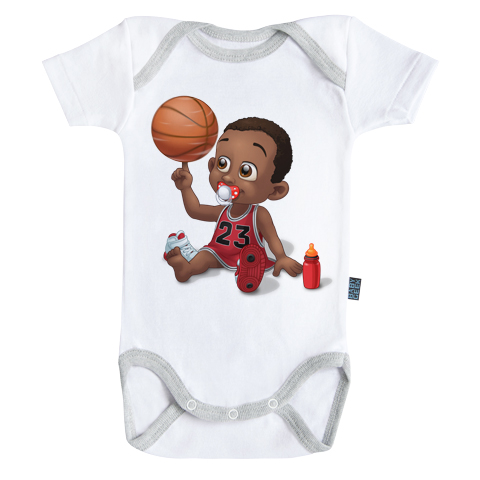 Un jour je serai un basketteur - Body Bébé manches courtes - Coton - Blanc - Coutures grises Un jour je serai un basketteur - Body Bébé manches courtes - Coton - Blanc - Coutures grises