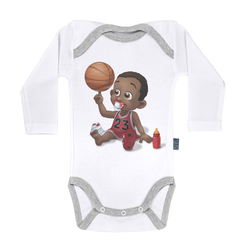 Un jour je serai un basketteur - Body Bébé manches longues - Coton - Blanc Un jour je serai un basketteur - Body Bébé manches longues - Coton - Blanc