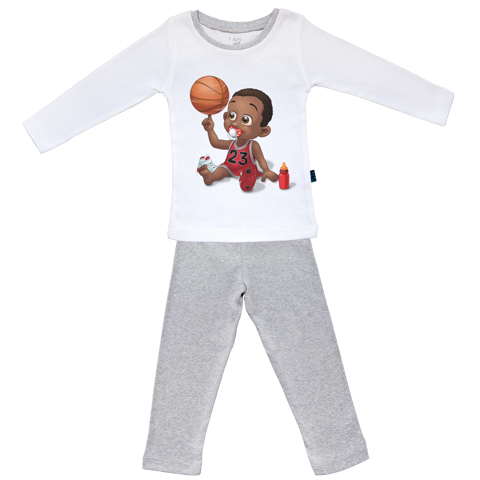 Un jour je serai un basketteur - Pyjama Bébé manches longues - Coton - Gris Chiné Un jour je serai un basketteur - Pyjama Bébé manches longues - Coton - Gris Chiné
