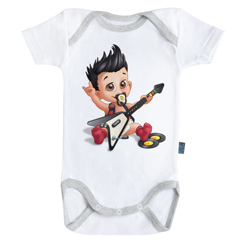 Un jour je serai une rockstar - Body Bébé manches courtes - Coton - Blanc - Coutures grises Un jour je serai une rockstar - Body Bébé manches courtes - Coton - Blanc - Coutures grises