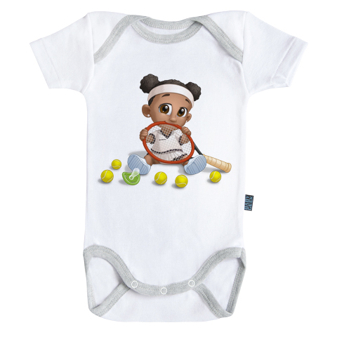 Un jour je serai une joueuse de tennis - Body Bébé manches courtes - Coton - Blanc - Coutures grises Un jour je serai une joueuse de tennis - Body Bébé manches courtes - Coton - Blanc - Coutures grises