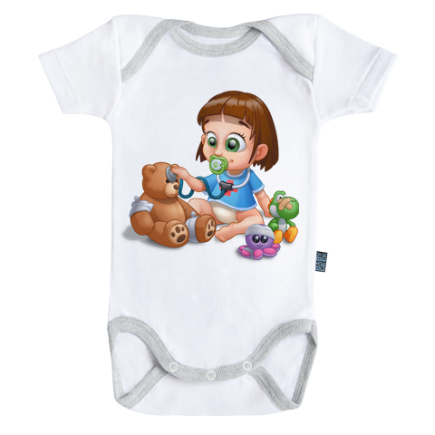 Un jour je serai vétérinaire - Body Bébé manches courtes - Coton - Blanc - Coutures grises Un jour je serai vétérinaire - Body Bébé manches courtes - Coton - Blanc - Coutures grises