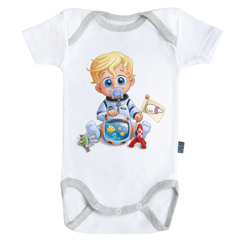 Un jour je serai un astronaute - Body Bébé manches courtes - Coton - Blanc - Coutures grises Un jour je serai un astronaute - Body Bébé manches courtes - Coton - Blanc - Coutures grises
