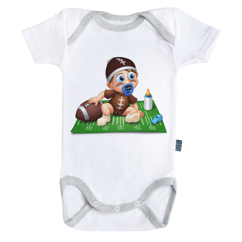 Un jour je serai un joueur de football américain - Body Bébé manches courtes - Coton - Blanc - Coutures grises Un jour je serai un joueur de football américain - Body Bébé manches courtes - Coton - Blanc - Coutures grises