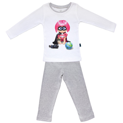 Un jour je serai une super-héroïne - Pyjama Bébé manches longues - Coton - Gris Chiné Un jour je serai une super-héroïne - Pyjama Bébé manches longues - Coton - Gris Chiné