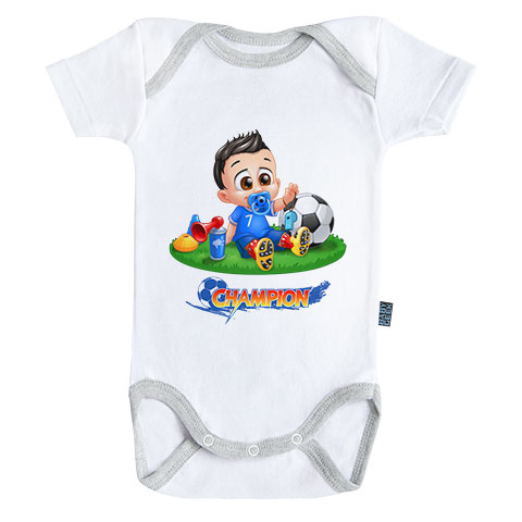 Un jour je serai un footballeur - Body Bébé manches courtes - Coton - Blanc - Coutures grises Un jour je serai un footballeur - Body Bébé manches courtes - Coton - Blanc - Coutures grises