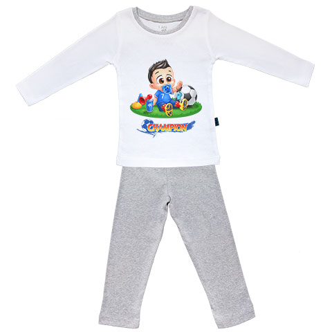 Un jour je serai un footballeur - Pyjama Bébé manches longues - Coton - Gris Chiné Un jour je serai un footballeur - Pyjama Bébé manches longues - Coton - Gris Chiné