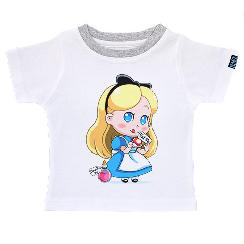 Alice - T-shirt enfant manches courtes - Coton - Blanc couture grise