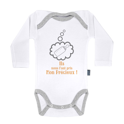 Ils nous l’ont pris, mon précieux ! - Body Bébé manches longues - Coton - Blanc Ils nous l’ont pris, mon précieux ! - Body Bébé manches longues - Coton - Blanc