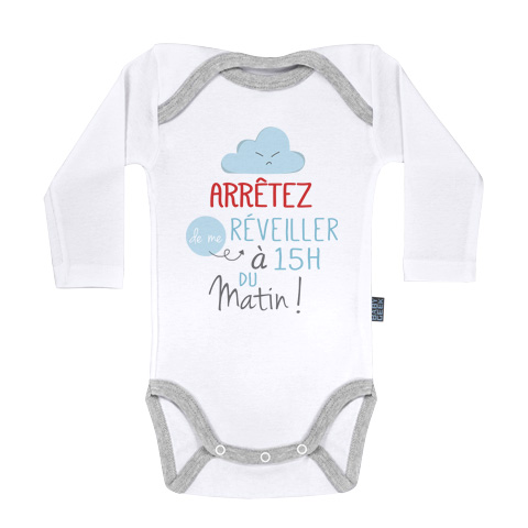 Arrêtez de me réveiller à 15h du matin - Body Bébé manches longues - Coton - Blanc Arrêtez de me réveiller à 15h du matin - Body Bébé manches longues - Coton - Blanc
