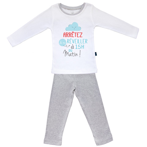 Arrêtez de me réveiller à 15h du matin - Pyjama Bébé manches longues - Coton - Gris Chiné Arrêtez de me réveiller à 15h du matin - Pyjama Bébé manches longues - Coton - Gris Chiné