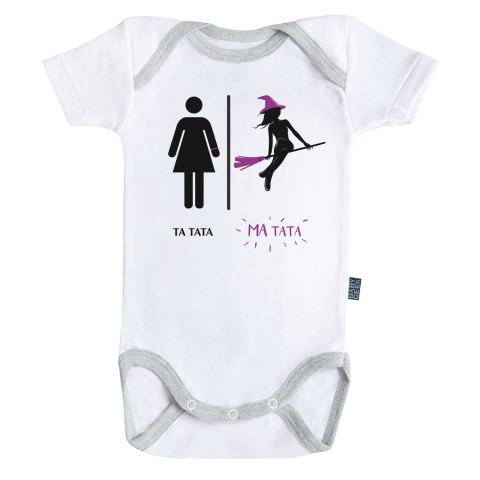Ma super famille - Ma tata magicienne - Body Bébé manches courtes - Coton - Blanc - Coutures grises Ma super famille - Ma tata magicienne - Body Bébé manches courtes - Coton - Blanc - Coutures grises