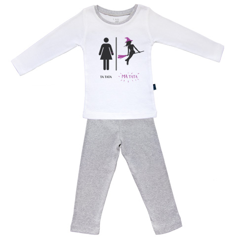 Ma super famille - Ma tata magicienne - Pyjama Bébé manches longues - Coton - Gris Chiné Ma super famille - Ma tata magicienne - Pyjama Bébé manches longues - Coton - Gris Chiné