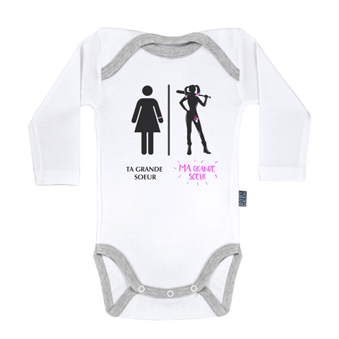 Ma super famille - Ma grande soeur Harley - Body Bébé manches longues - Coton - Blanc Ma super famille - Ma grande soeur Harley - Body Bébé manches longues - Coton - Blanc