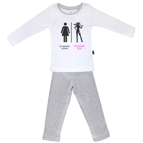 Ma super famille - Ma grande soeur Harley - Pyjama Bébé manches longues - Coton - Gris Chiné Ma super famille - Ma grande soeur Harley - Pyjama Bébé manches longues - Coton - Gris Chiné